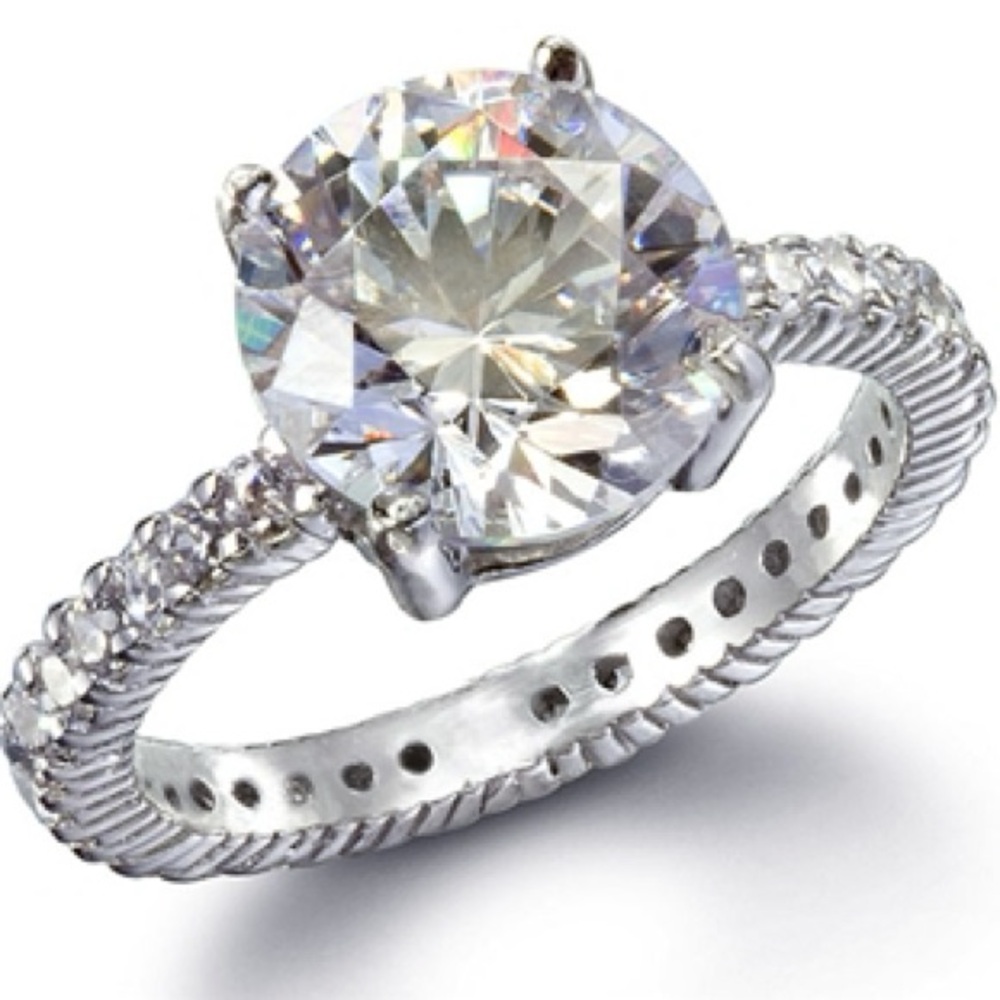 Diamonique cz brilliant solitaire ETERNITY anniversary engagement silver ring